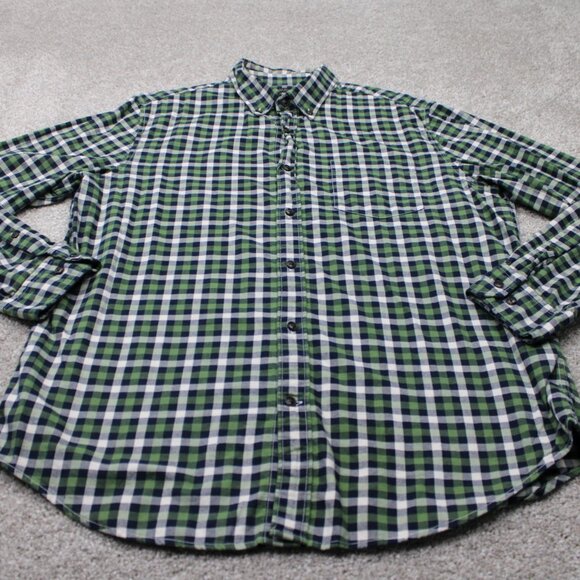 Banana Republic Luxe Flannel Shirt Mens Large Green/Black Camden Fit Cotton L/S - Picture 3 of 14